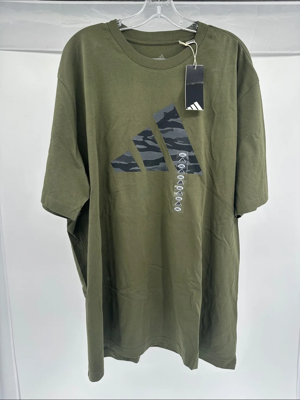 adidas Olive Green Short-Sleeve Tee with Camouflage Logo